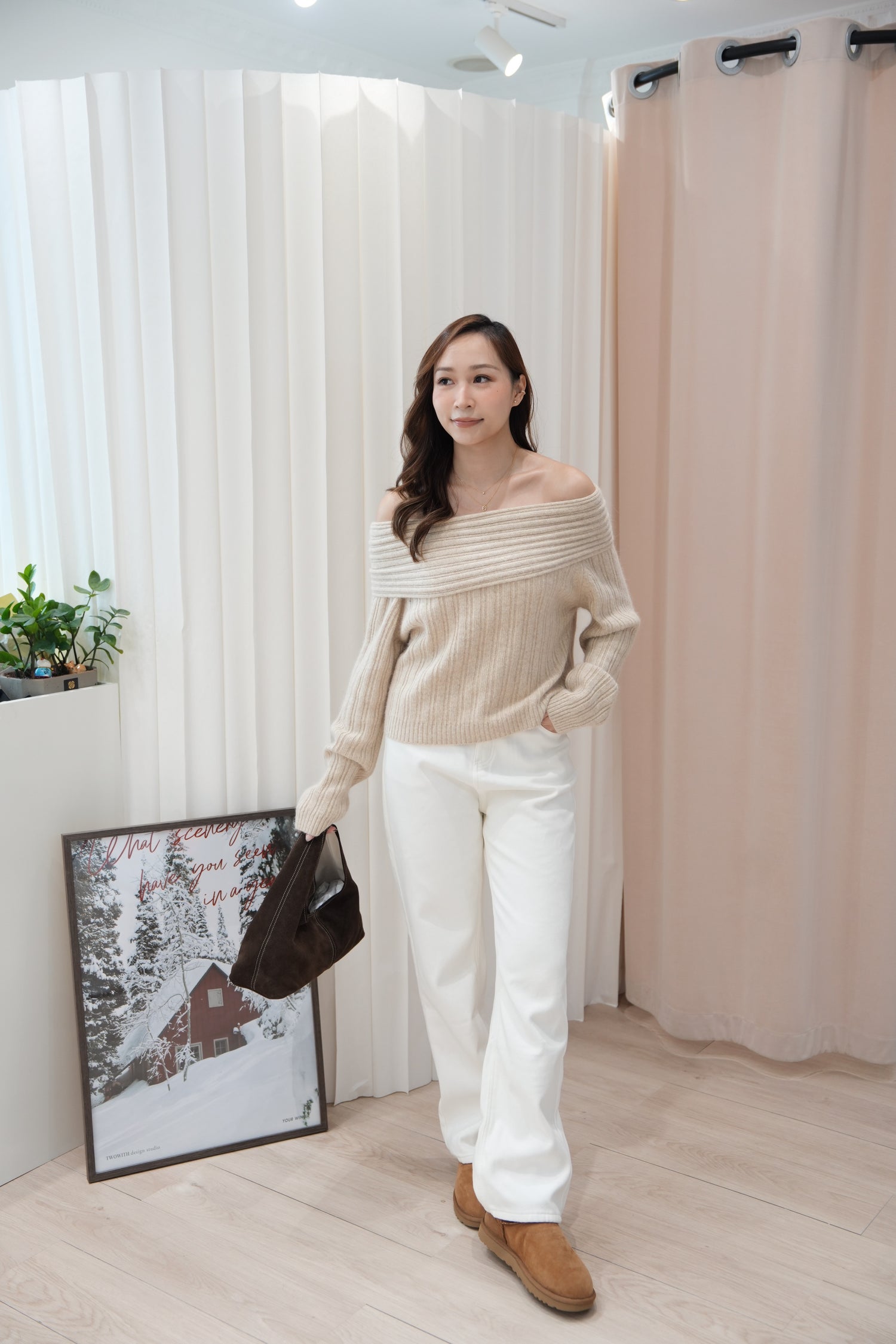 【KR】Luxe Wool Blend Off-Shoulder Top