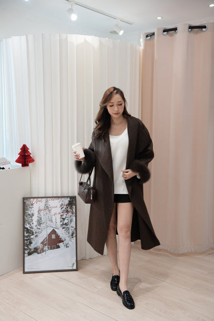 【Premium Made】Brown Luxe Wool Coat with Fox Fur