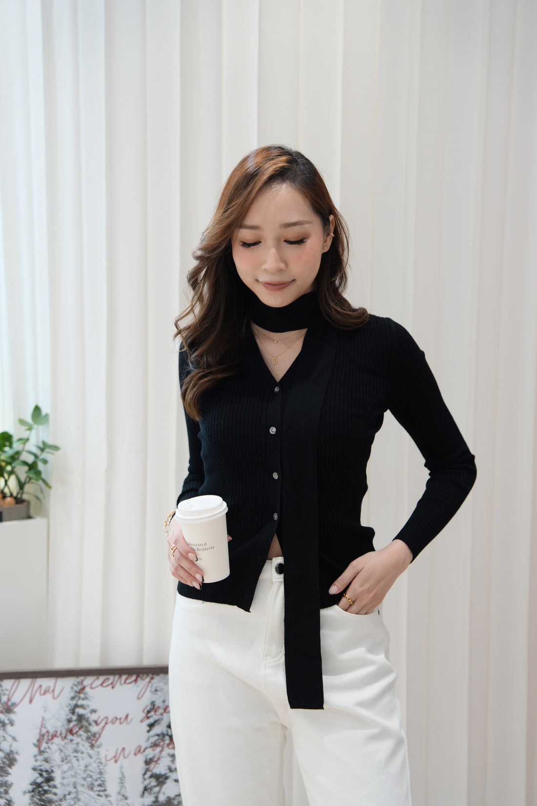 Premium Wool Blend Skinny Scarf Cardigan