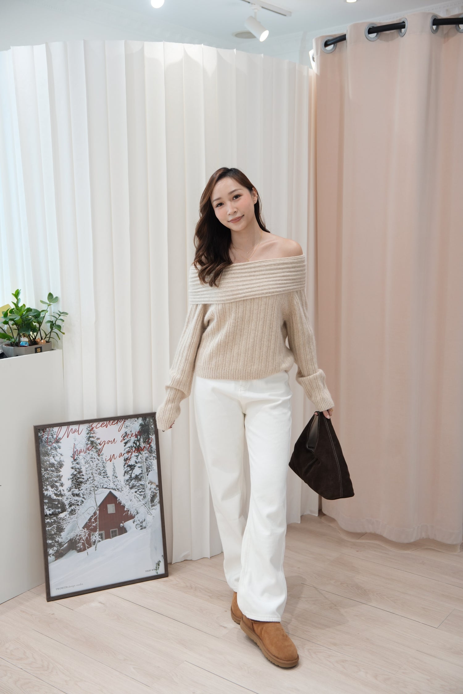 【KR】Luxe Wool Blend Off-Shoulder Top