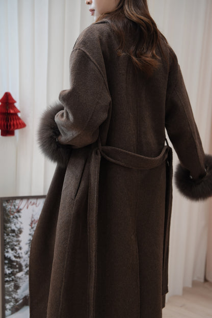 【Premium Made】Brown Luxe Wool Coat with Fox Fur