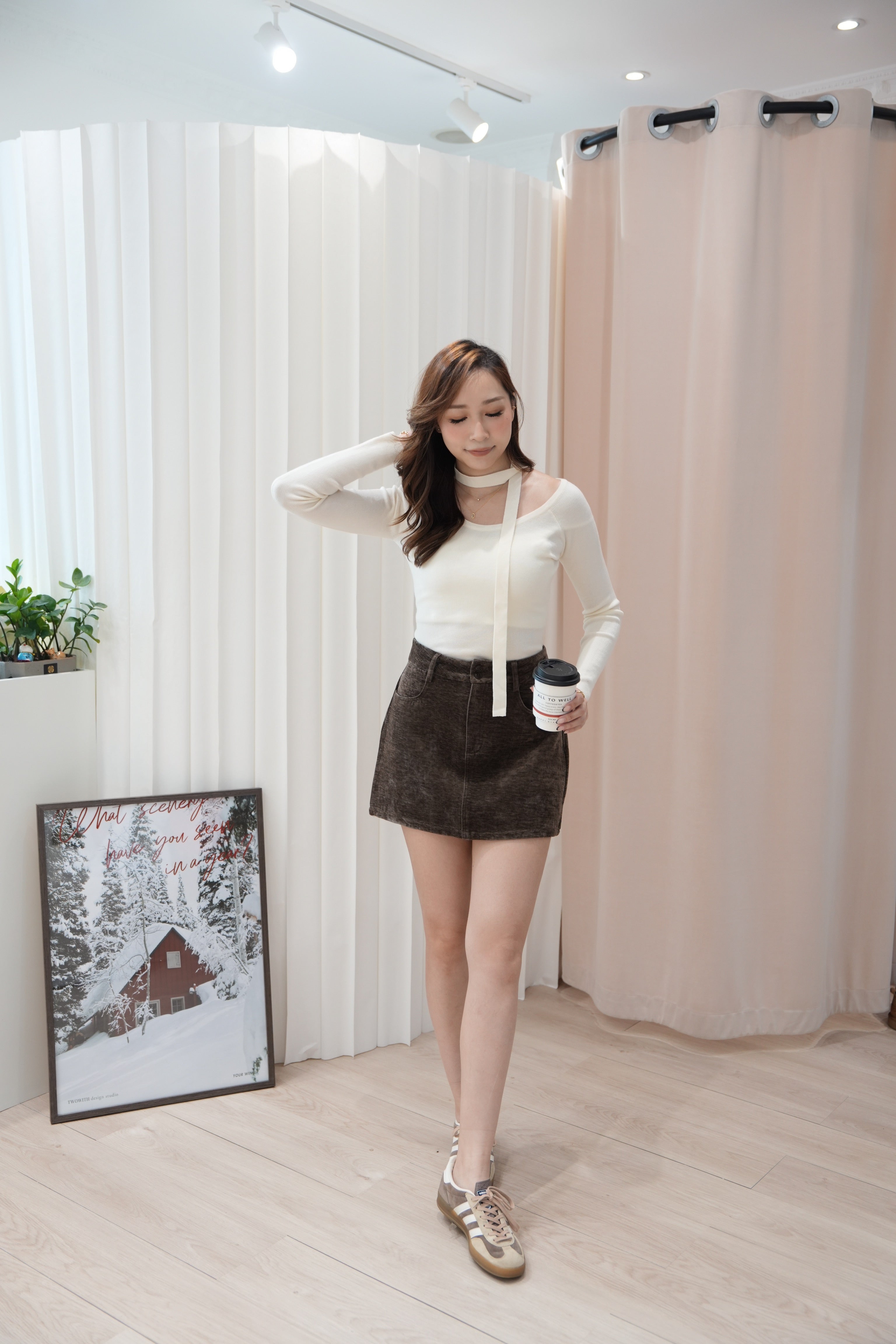 Clara Skinny Scarf One-Shoulder Top